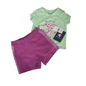 Champion Girls Wild At Heart Aqua Sky TShirt & Pink Shorts Set Size 12M